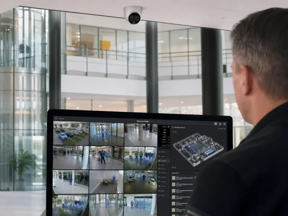 Operator monitoringu analizuje obraz z kamer CCTV z funkcją analityki wideo AI w systemie AXIS Camera Station Pro